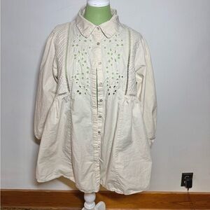 Off White Button-Up Tunic with Embroidered Details